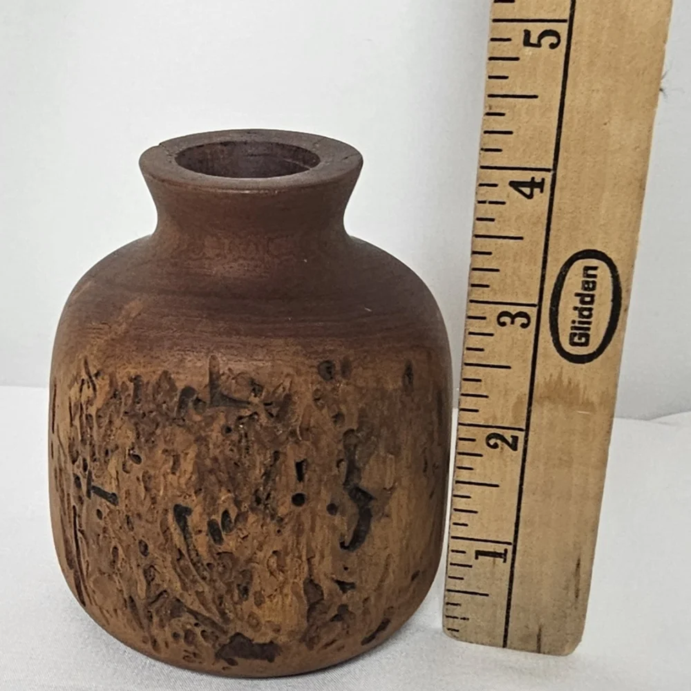 Artisan Carved Burl Wood Bud Vase Vintage Rustic Decor Natural Wood Grain Textur